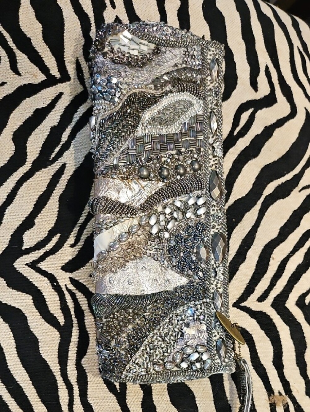 Mary Frances Silver Beaded Evening Clutch - Picture 4 of 5